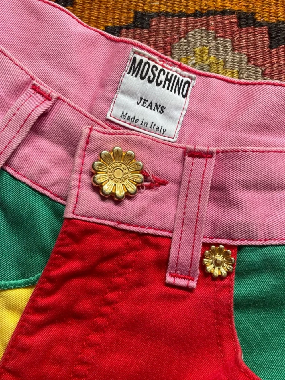 Moschino Bright Multicolor Heart & Daisy Patch Jean Shorts - Picture 2 of 8